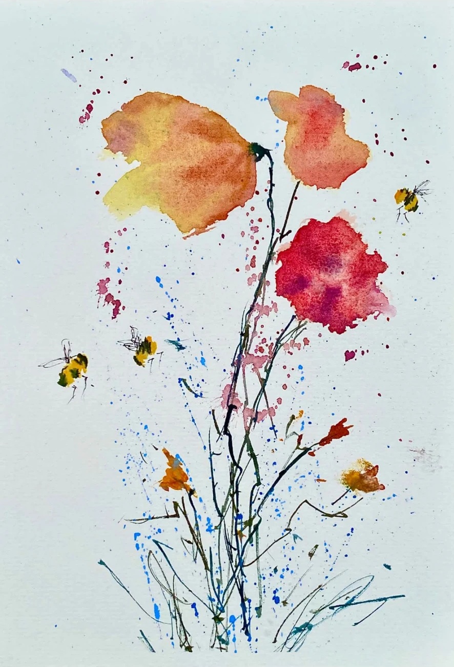 Dancing with the Bumblebees — Watercolour on paper by Stephen Rooney