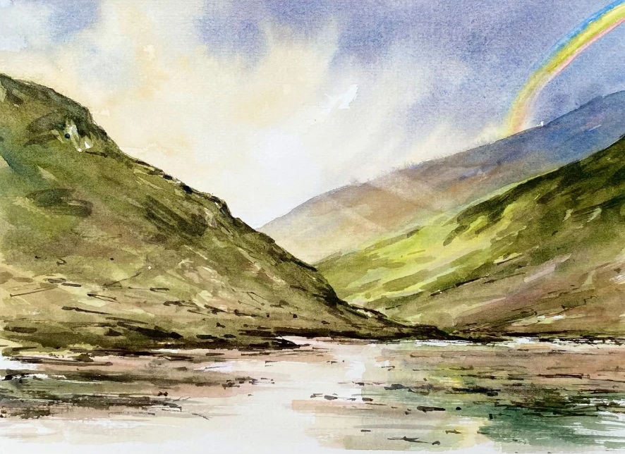 After the Rain - Mill River at Ben Crom — Watercolour on paper by Stephen Rooney