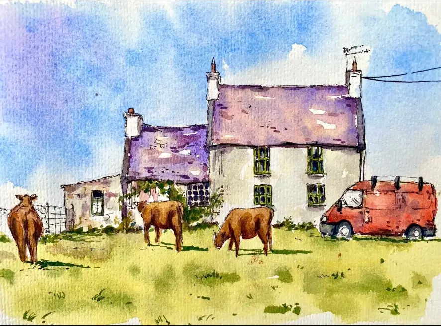 Old Farmstead — Watercolour on paper by Stephen Rooney