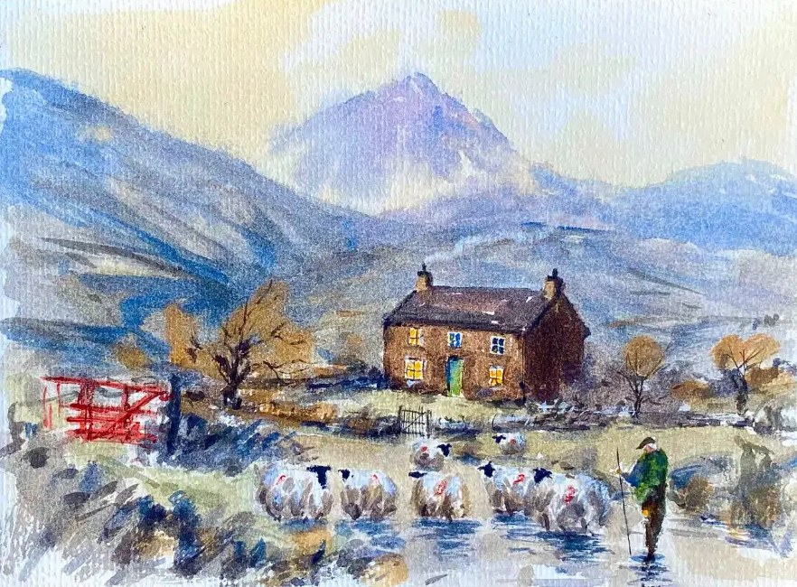 Bringing the Flock Home — Watercolour on paper by Stephen Rooney
