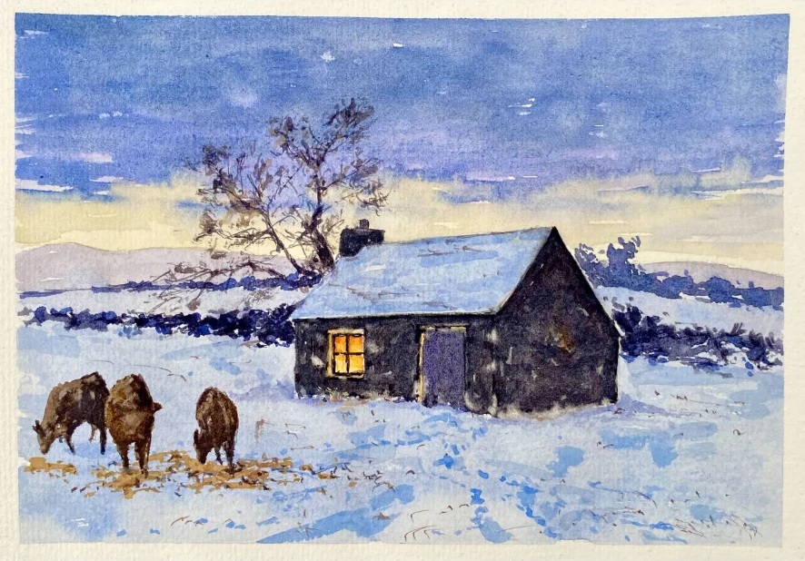 Calves in Winter - Mourne Mountains — Watercolour on paper by Stephen Rooney